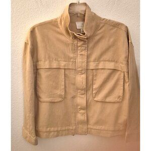 Caslon Tan Funnel Neck Tencel/Linen Blend Zip Front Boxy Jacket 2X NWT